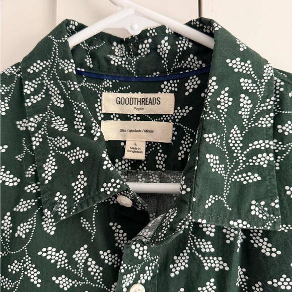 Goodthreads Dark Green Leaf Print Short Sleeve Shirt - Picture 2 of 2